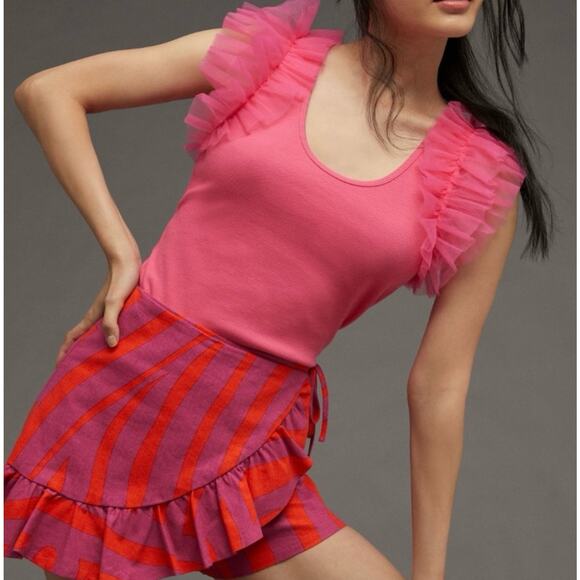 Anthropologie Tops - DOLAN Tulle Sleeve Tank Top Size S Hot Pink Preppy Going Out Feminine Colorful